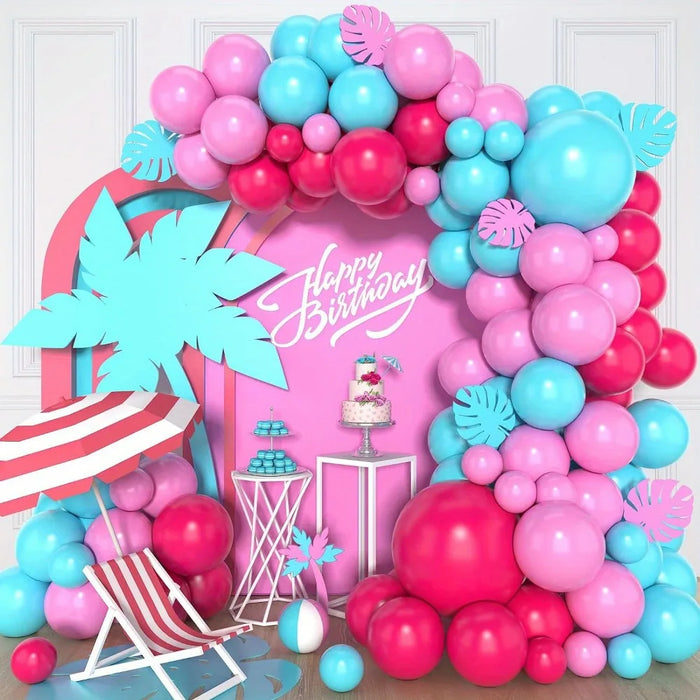 116Pcs Tropical Hawaiian Themed Balloon Garland Kit - Pink Blue And Rose Red Themed Birthday Party Summer Party Decor