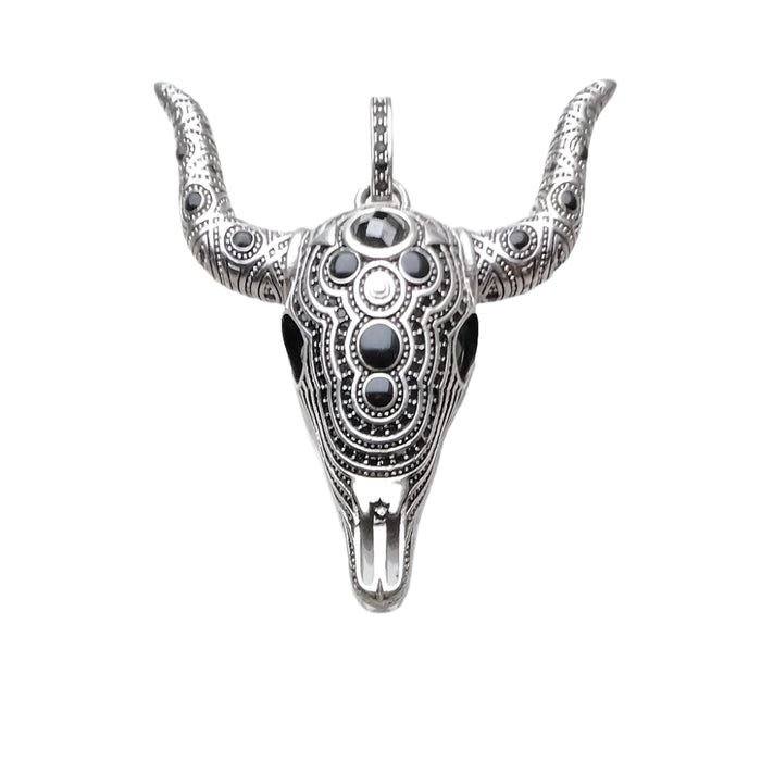 925 Sterling Silver Vintage Bull Skull Pendant Rebel Gift