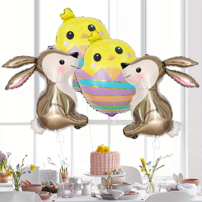 Cartoon Shell Chick And Bunny Easter Balloon 32-Inch 4Pcs Balloon Set Bunny Balloon Easter Decoration Bunny Birthday Decoration