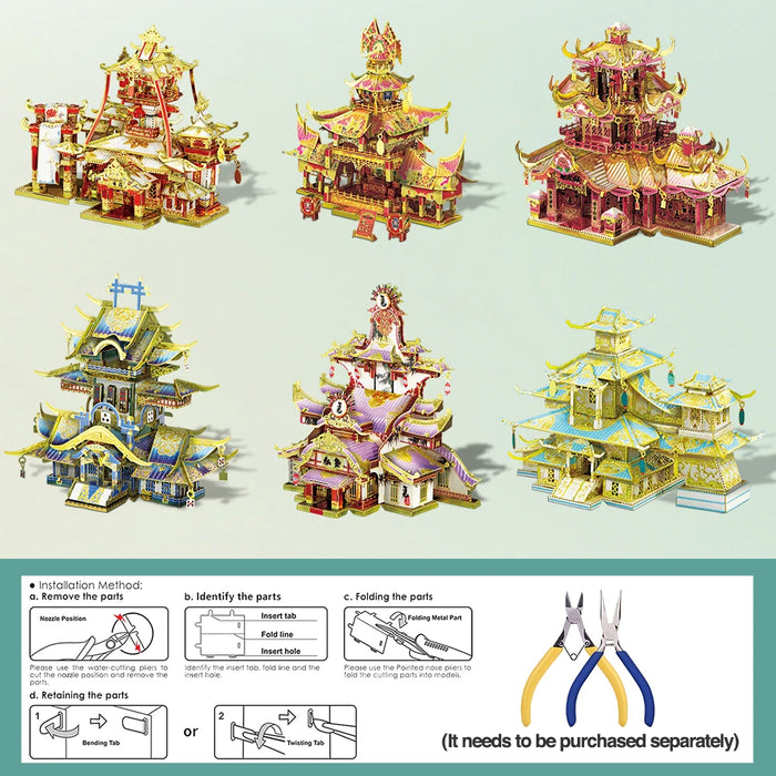 Chinese Ancient Buildings 3D Metal Puzzle Kit For Home Decor