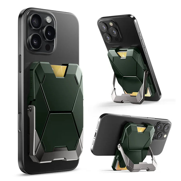 For Iphone 16 / 15 / 14 / 13 Magsafe Phone Card Holder With Stand Metal Lock Cover Hold 6 Cards