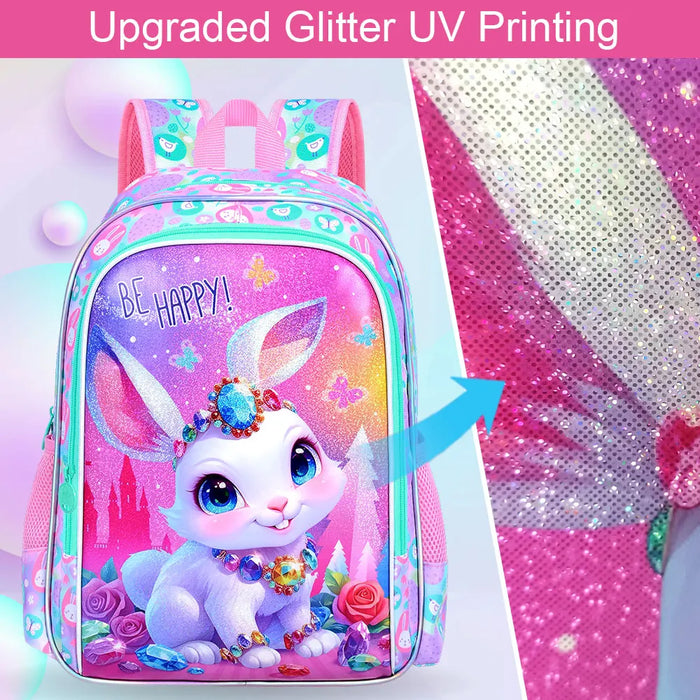 3 Piece Girls Backpack Set 16 Inch Bookbag With Lunch Box For Elementary School