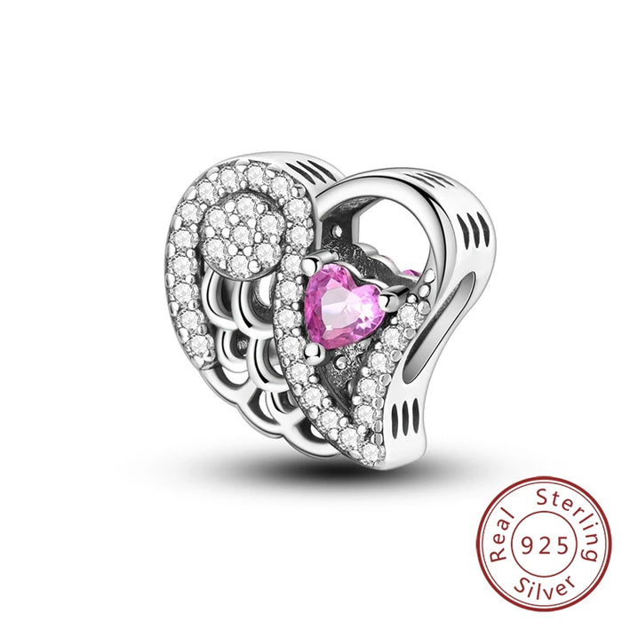 925 Sterling Silver Heart Charm Pendant Fits Bracelets Diy Party Jewelry