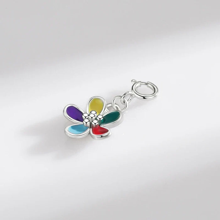 925 Sterling Silver Rainbow Flower Pendant For Diy Bracelets & Necklaces