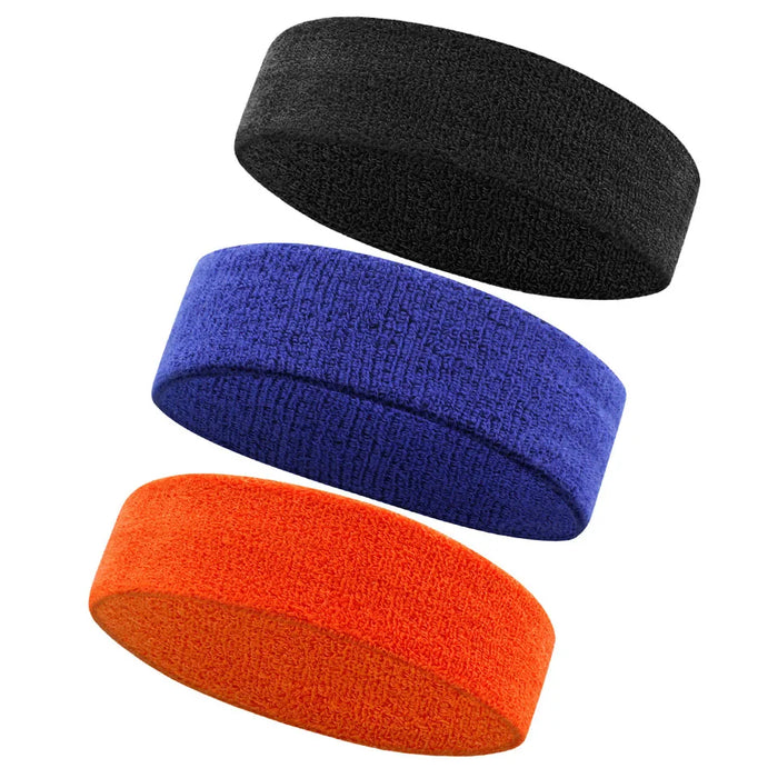 3 Piece Athletic Sweatbands Moisture Wicking Terry Cloth Headbands For Sports