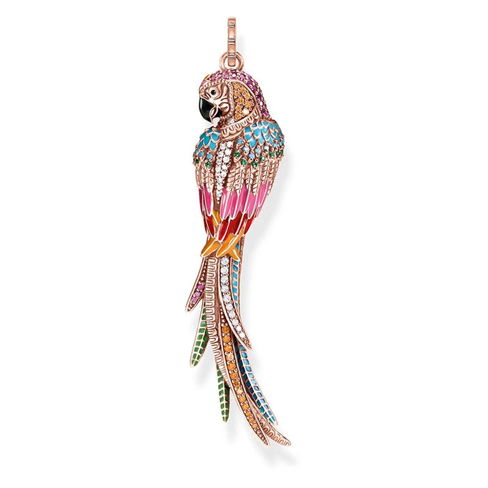 925 Sterling Silver Colourful Parrot Pendant Jungle Jewelry For Women
