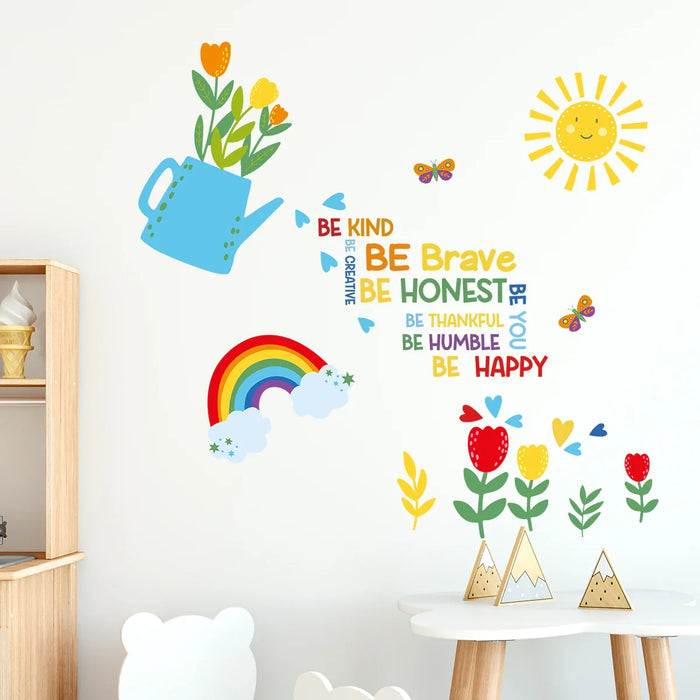 Cartoon Flower Watering Wall Stickers For Kids Room Decor