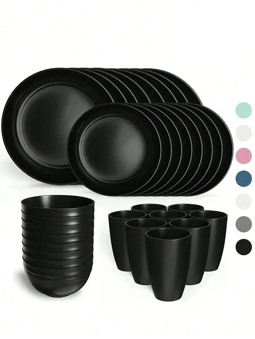 4 / 16 / 24 Piece Reusable Plastic Tableware Set For Family Picnics & School Supplies