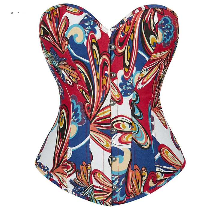 Oil Painting Strapless Overbust Corset Top Front 6 Busk Back Lace Renaissance Style For Women