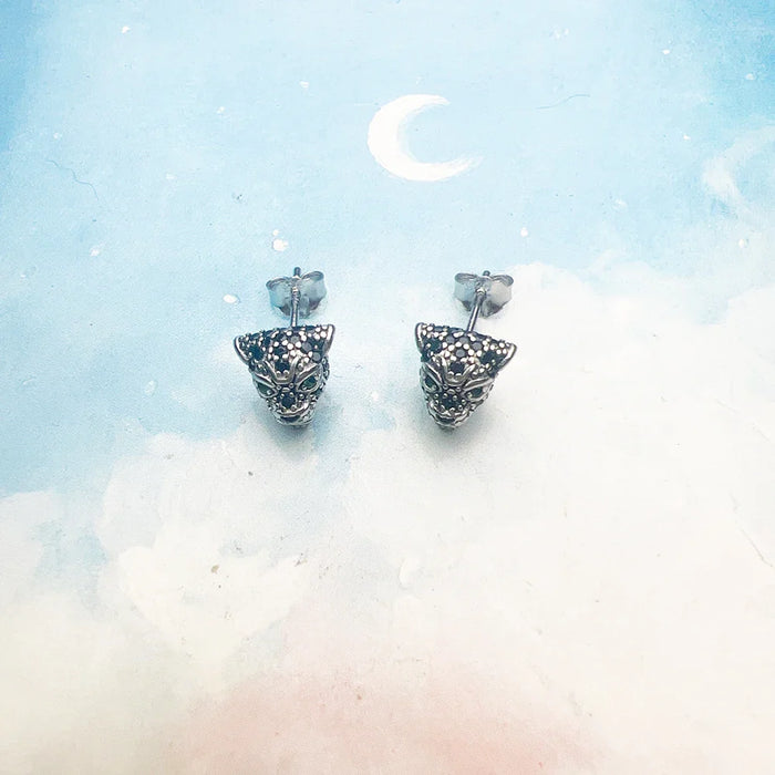 925 Sterling Silver Vintage Black Cat Earrings