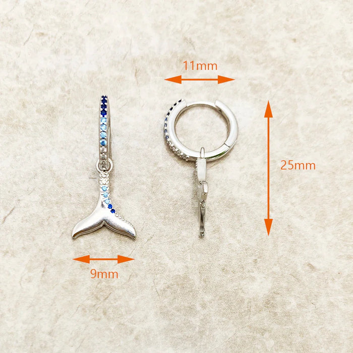 925 Sterling Silver Blue Tail Fin Hinged Hoop Earrings Fine For Women