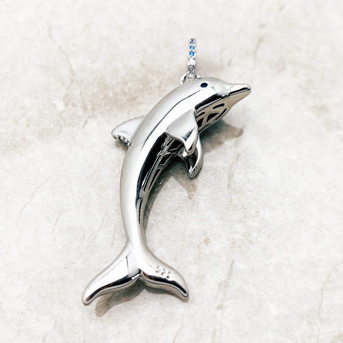 925 Sterling Silver Romantic Dolphin Dangle Charm Pendant Gift For Her