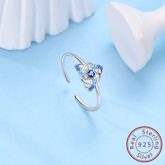 925 Sterling Silver Blue Heart Celtic Knot Ring Sparkling Wedding Band For Women Anniversary Gift