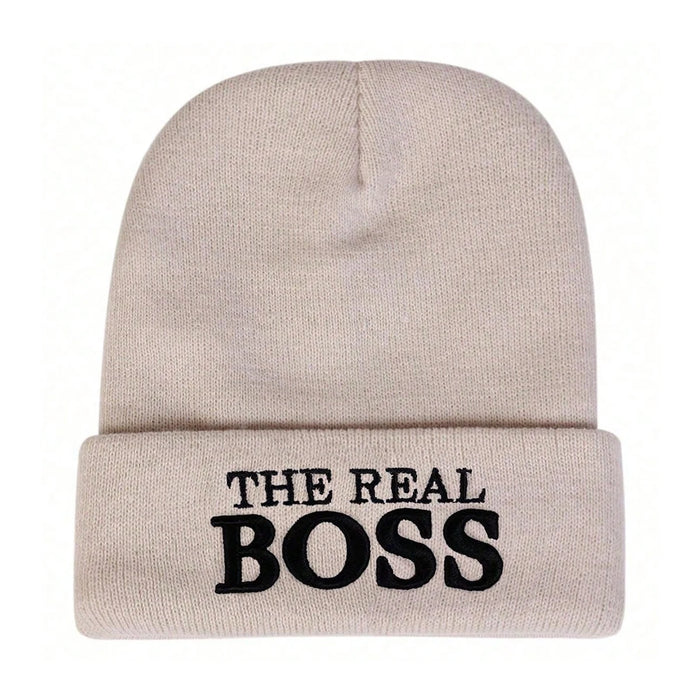 Unisex The Real Boss Embroidered Beanie Hat Autumn Winter Warm Cap For Women Men
