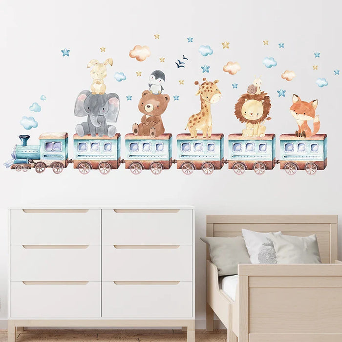 Adorable Animal Train Wall Stickers For Kids Room Decor