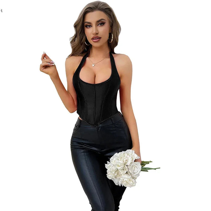 Black Satin Lace-Up Gothic Corset Plus Size Sleeveless Vest With Boning And Shaping For Retro Women