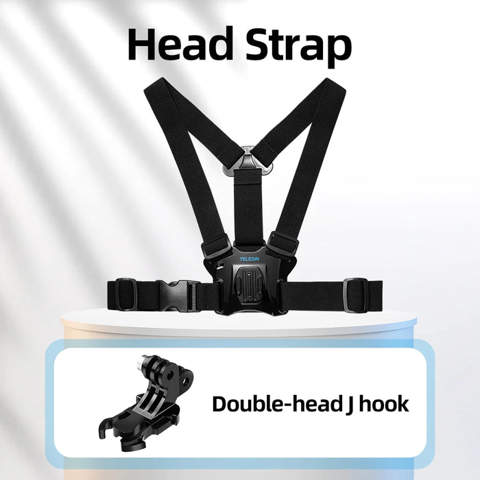 Action Camera Chest & Head Mount Kit Compatible With Gopro Insta360 Dji Osmo & More