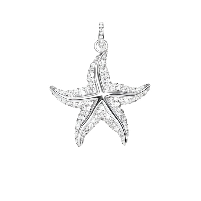 925 Sterling Silver Sparkling Starfish Pendant Ocean Spirit Jewelry For Women
