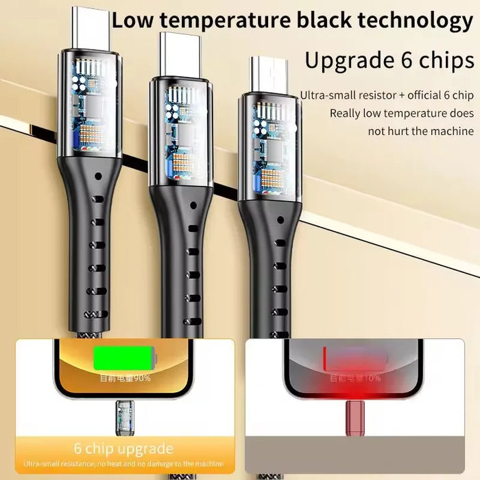 66W 3 In 1 Usb C Fast Charge Cable For Android & Iphone