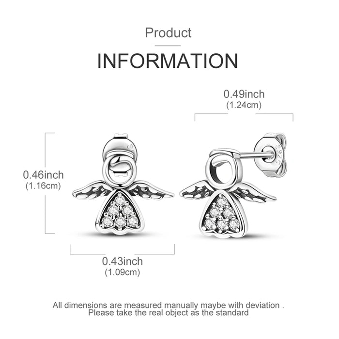 925 Sterling Silver Sparkling Angel Earrings Studs For Women