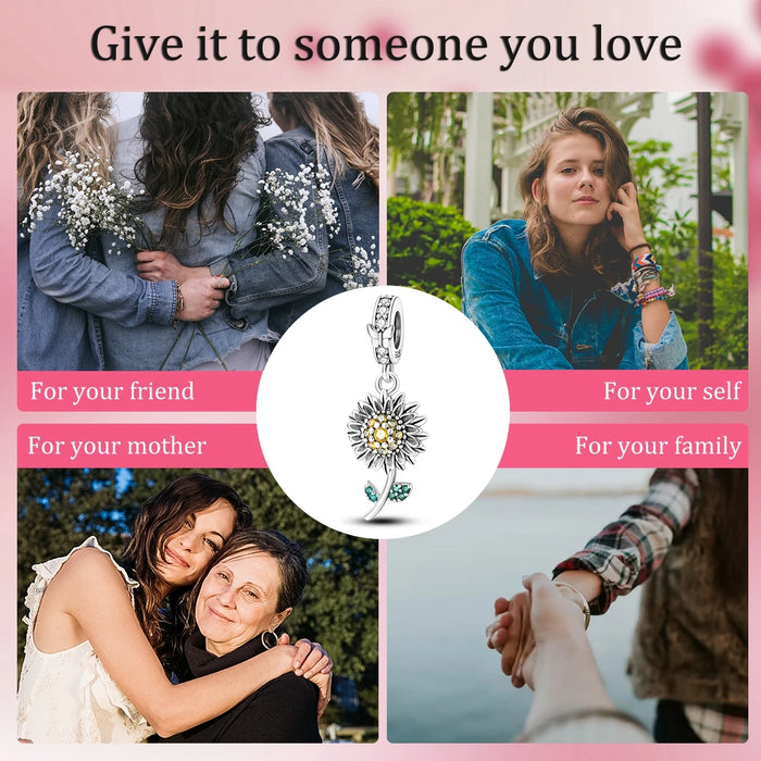 925 Sterling Silver Sunflower Pendant Charm For Women Fits Bracelets Diy Jewelry 2025