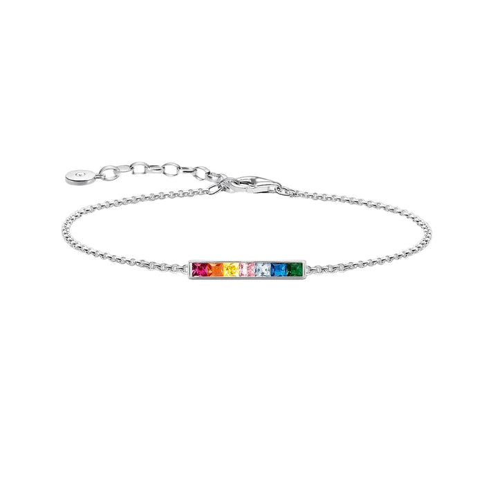 925 Sterling Silver Bohemia Delicate Bracelet Link Chain Colourful Stones European Women