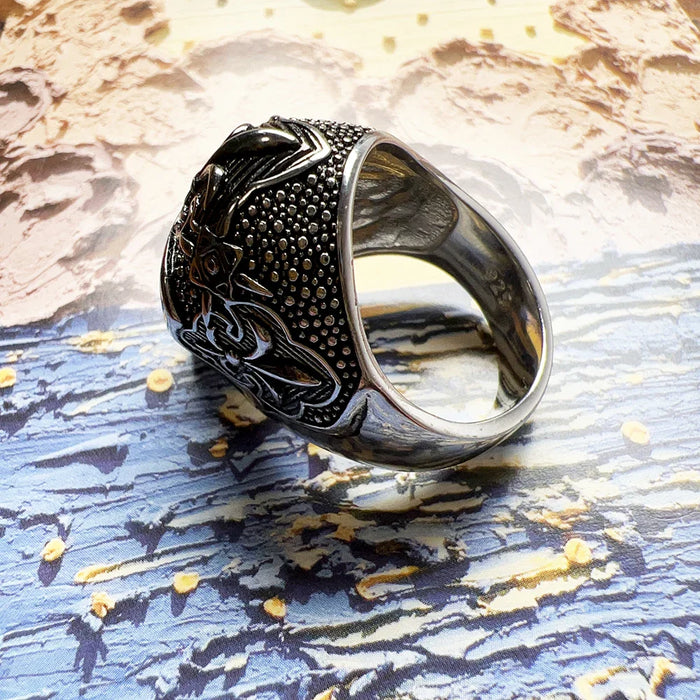 925 Sterling Silver Vintage Blackened Lily Skull Ring Men / Women