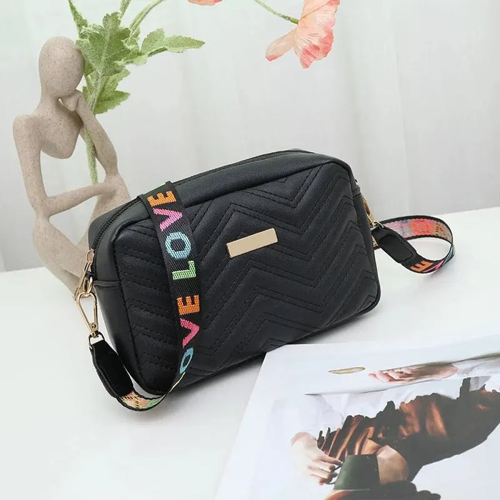 Embroidered Camera Bag with Printed Strap