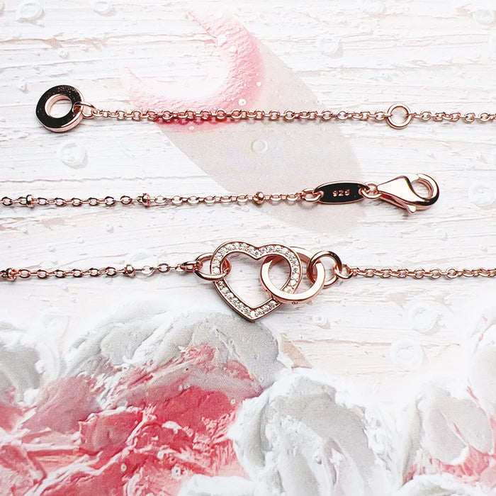 925 Sterling Silver Forever Together Rose Gold Necklace Romantic Gift