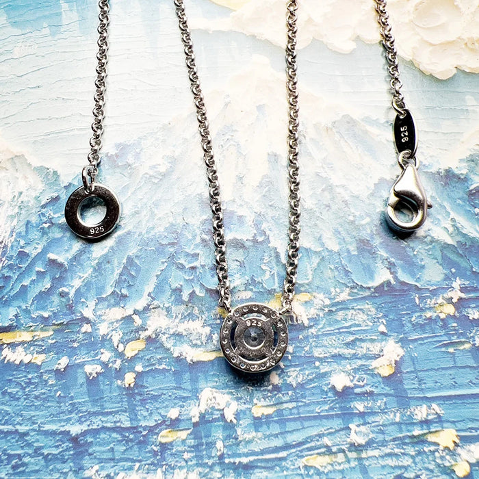 925 Sterling Silver Round Zircon Halo Pendant Necklace Jewelry For Women