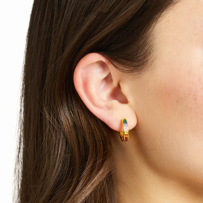 925 Sterling Silver Rainbow Sparkle Hinged Hoop Earrings