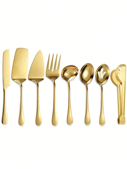 1 / 8 Piece Gold Stainless Steel Cutlery Set With Serving Utensils
