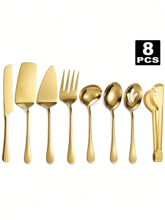 1 / 8 Piece Gold Stainless Steel Cutlery Set With Serving Utensils