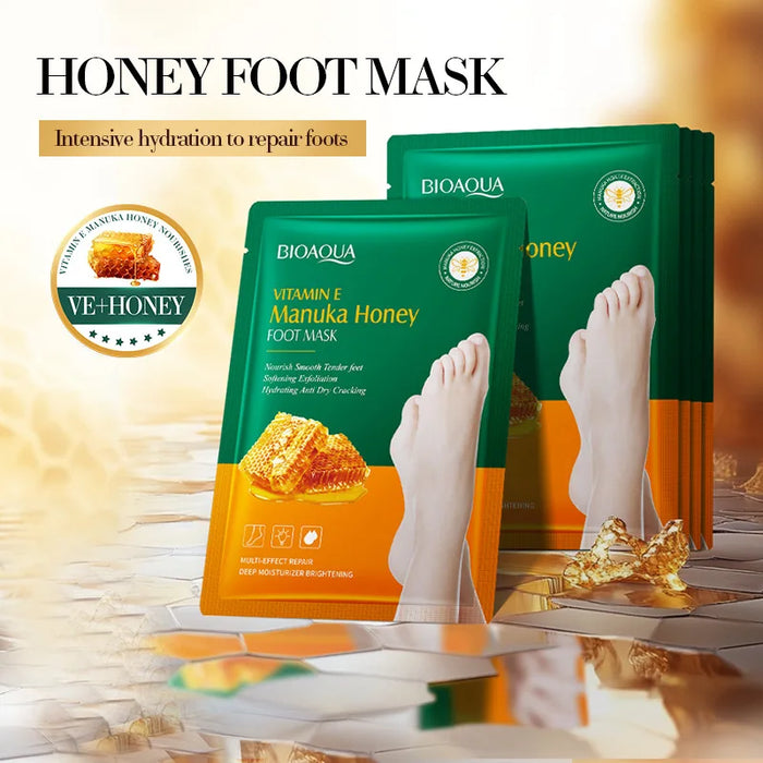 5 Pairs Honey Exfoliating Foot Masks Remove Dead Skin & Moisturize