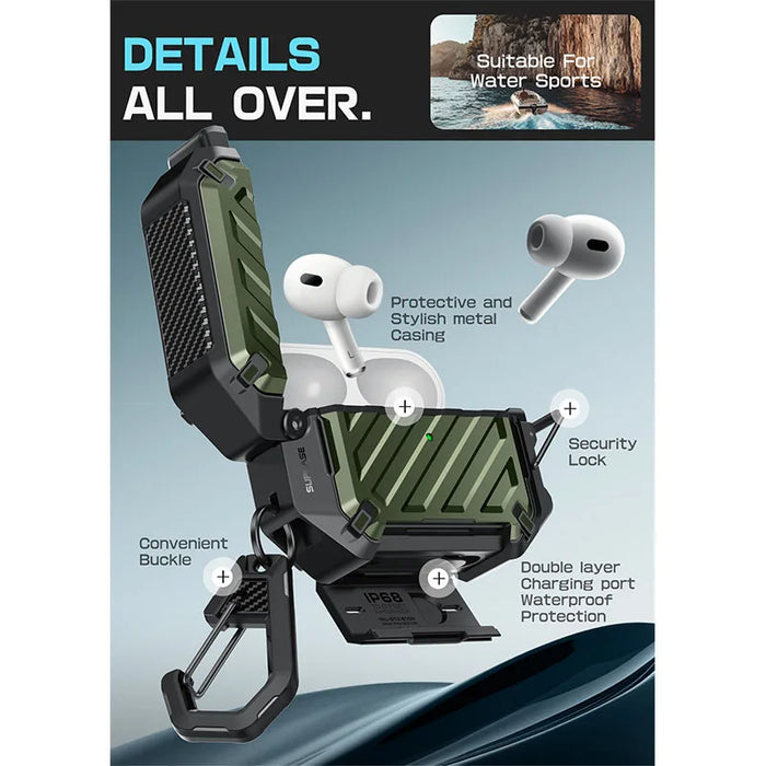 For Apple Airpods Pro 3 3Rd Gen Ub Mag Ip68 Waterproof Anti-Scratch Hard Shell Case With Lock & Carabiner