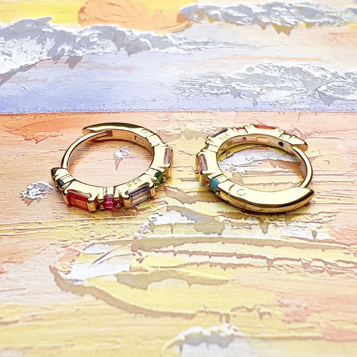 925 Sterling Silver Colourful Stone Creole Hinged Hoop Earrings For Women