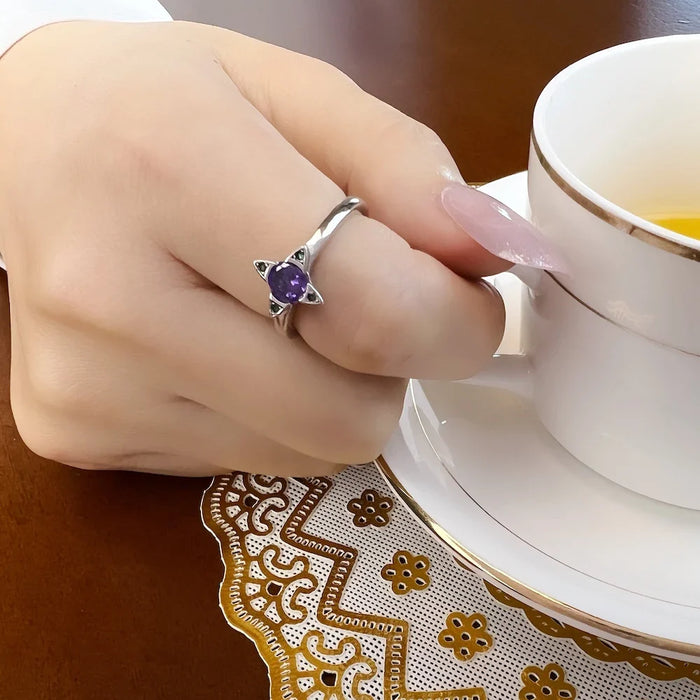 925 Sterling Silver Colourful Stone Flower Ring Jewelry For Women