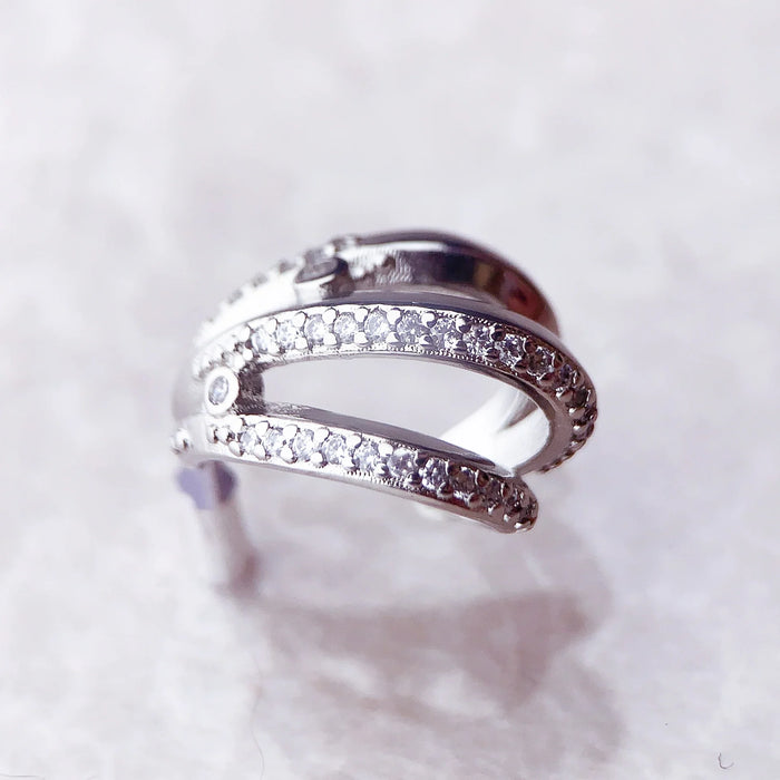 925 Sterling Silver Hinged Hoop Earrings With White Stones For Women