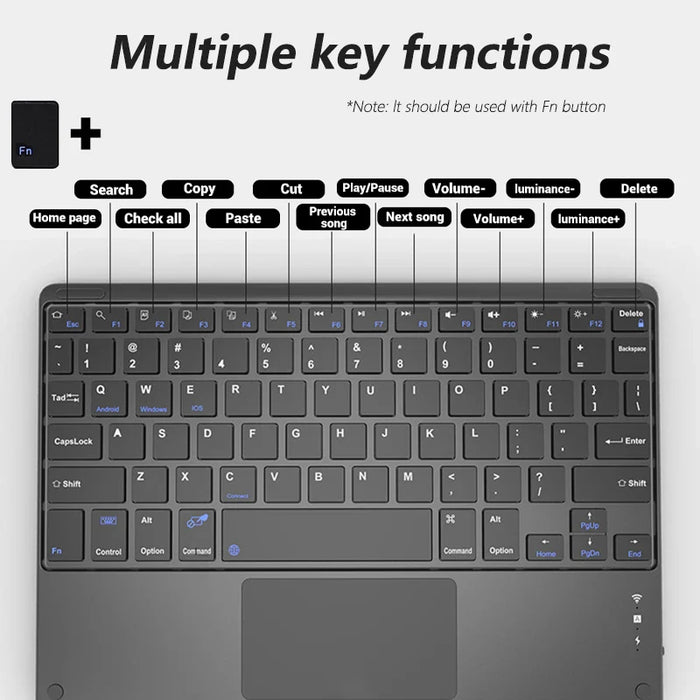 Wireless Touchpad Keyboard For Tablets Ios / Android / Windows