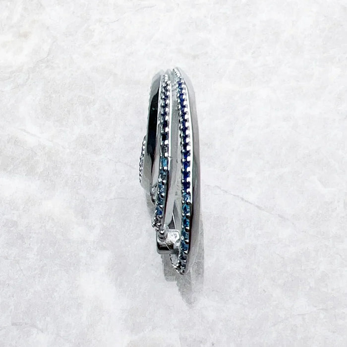 925 Sterling Silver Blue Stone Creole Hoop Earrings Boho Style Jewelry For Women