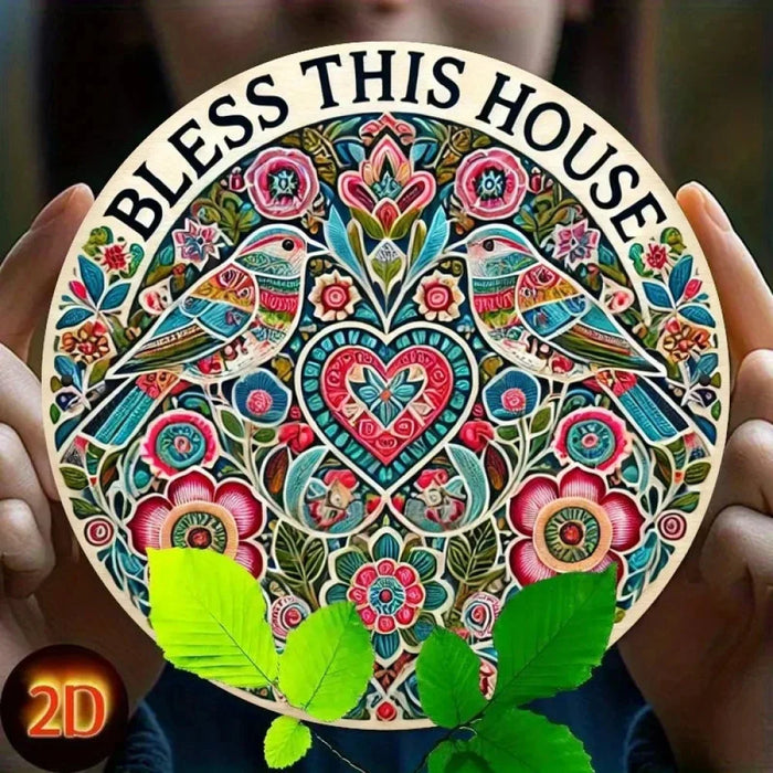 1Pc Blessed House Round Metal Sign Durable Easy To Hang Decor For Bedroom Kitchen