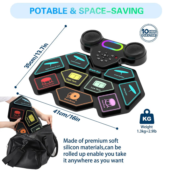 Portable Electronic Drum Set For Kids & Adults 9 Pads With Headphone Jack & Speaker