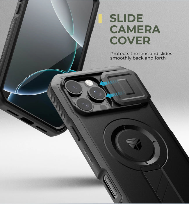 For Iphone 16 Pro Max Rugged Armor Shockproof Case With Built-In Sliding Camera Case And Built-In Screen Protector Kickstand