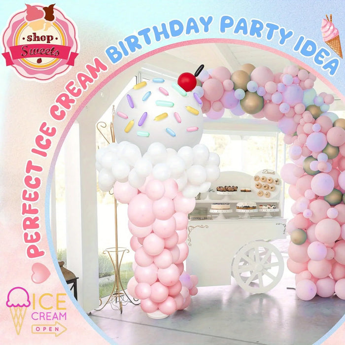 156Pcs Ice Cream Balloon Column Set Suitable For Birthdays Anniversaries Princess Theme Decoration Dessert Shop Opening Etc