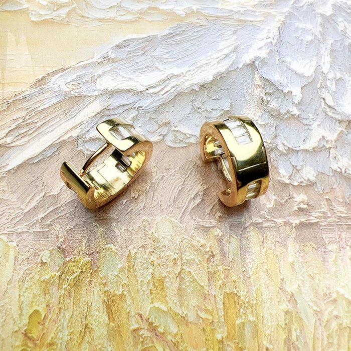 925 Sterling Silver White Stone Hinged Hoop Earrings Elegant Jewelry For Women