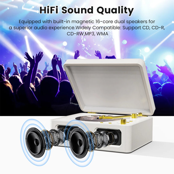 Retro Cd Player Bluetooth Speaker Turntable Speaker Bluetooth 5.4 Wireless Cd Player 3.5Mm Aux Desktop Player For Desktop Pc