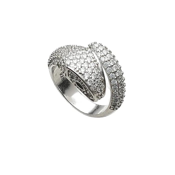 925 Sterling Silver White Pave Snake Ring Glam Fashion For Women
