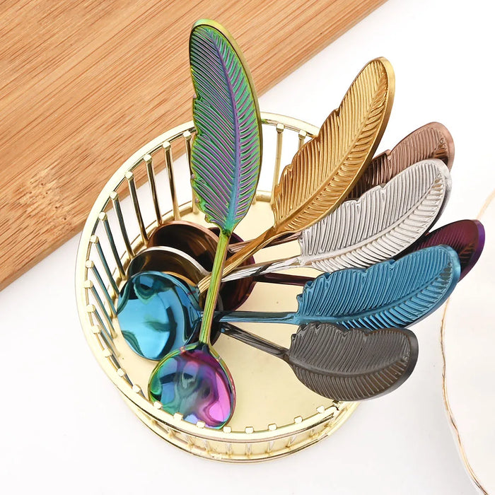 Stainless Steel Feather Spoons For Coffee And Desserts