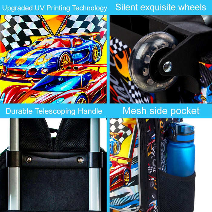 3 Piece Rolling Backpack Set For Kids Wheeled Bookbag With Lunch Box