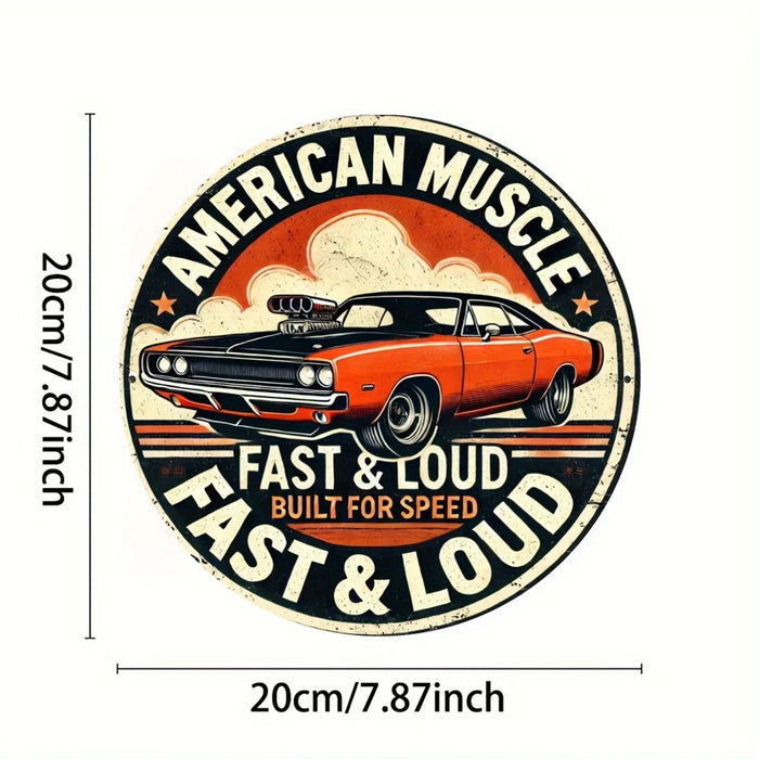 Vintage Race Car Metal Sign 8X8 Inch Inch Round Wall Art